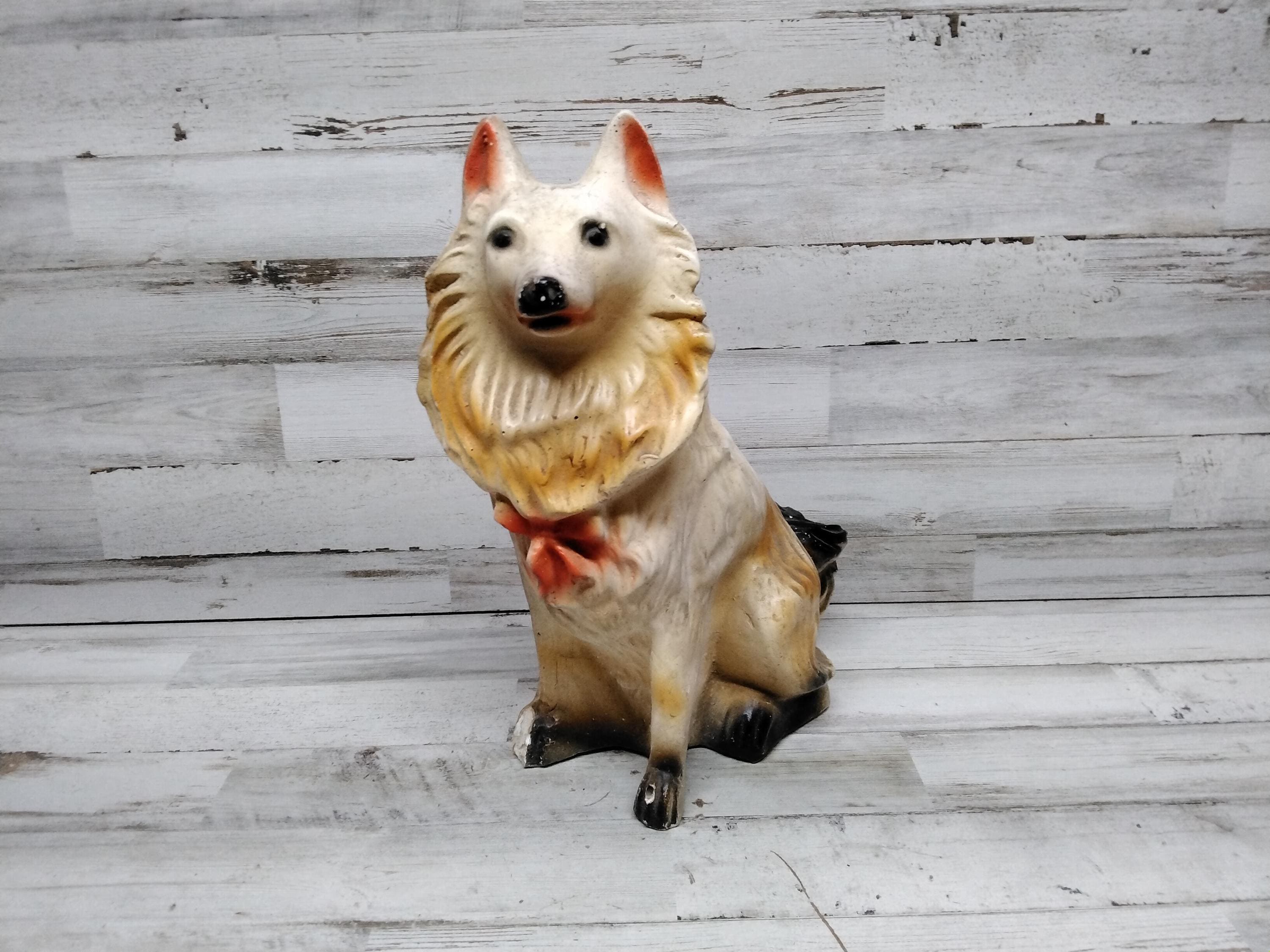 Vintage 1940s Large Chalkware Hand Painted Collie Lazie Dog Figure