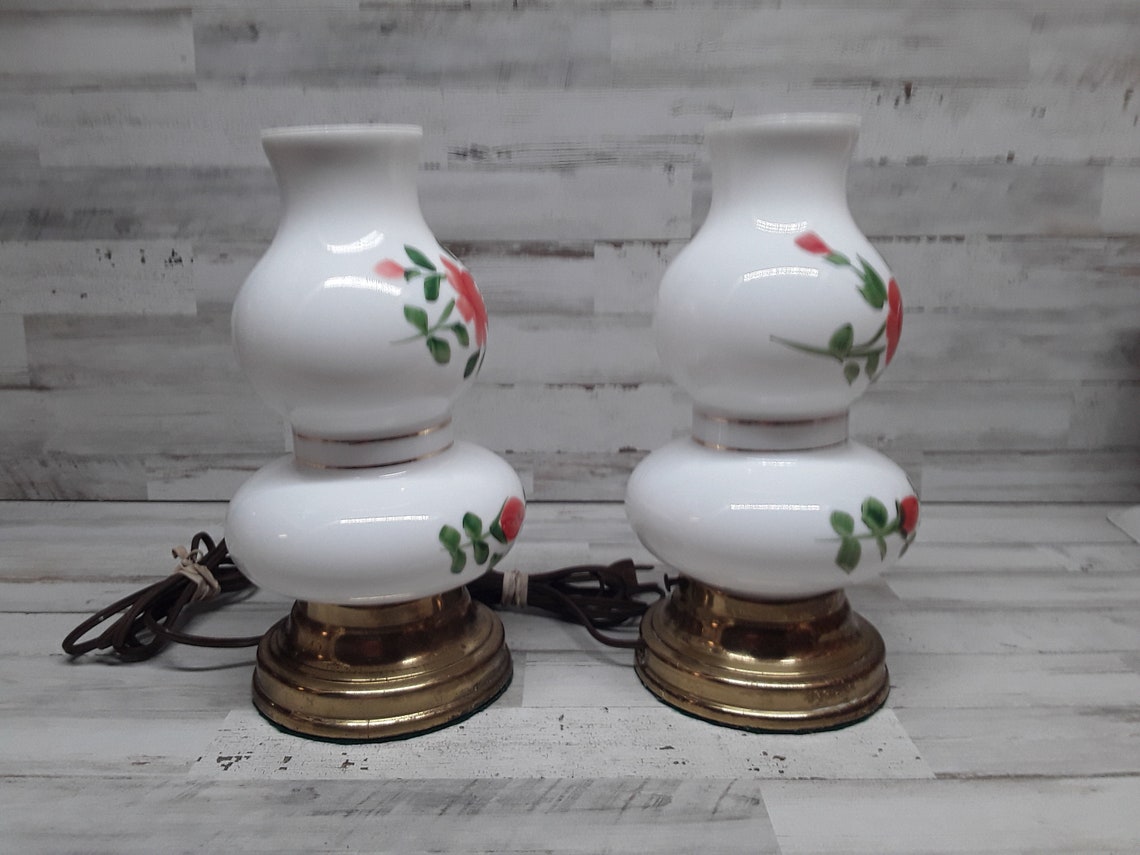 Hand Painted Milk Glass Dresser Lamps / Dresser Lamps / Hand Etsy