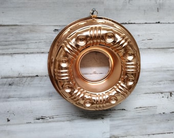 Moldes de gelatina de cobre vintage para colgar en la pared / Molde de gelatina en forma de anillo / Decoración de cocina de cobre / Adornos de pared de cobre para cocina de los años 60