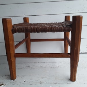 Vintage Woven Hickory Bark Wood Foot Stool  Tennessee Foot Stool Farmhouse Decor