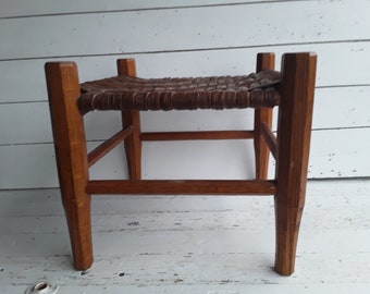 Vintage vävd fotpall i hickorybarkträ, Tennessee fotpall, lantlig inredning