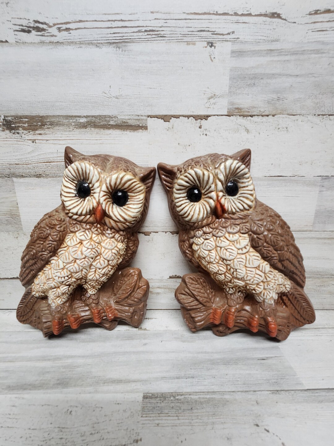 1970s USA vintage】owl wall deco フクロウの壁掛け ペア