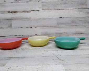 Vintage Colorful Glasbake French Casseroles Bowls. / Set of 3 Glasbake Bowls  / Vintage Hostess Bowls