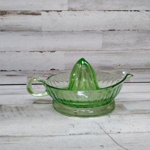 Antique Green Uranium Glass Juicer / Depression Era / 1930s / Antique Green Glass