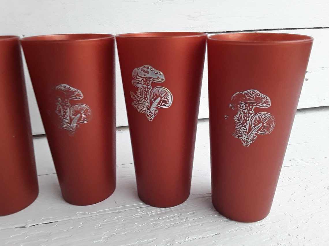 Vintage Drinking Tumbers Copper With Gold Mushrooms Set of 6 - Etsy