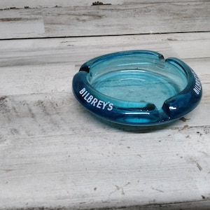 Vintage Blue Bilbery&#39;s Ashtray / Advertising 3 Slot Ashtray  / Vintage Blue Ashtray