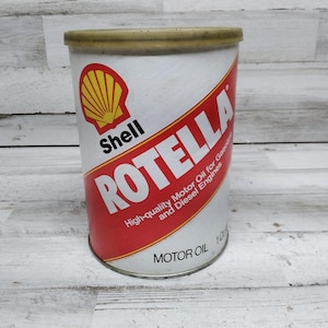 Vintage Shell Rotella Paper Motor Oil Can  / Advertising Shell Rotella  Can  / Man Cave Decor   / Shell Advertising