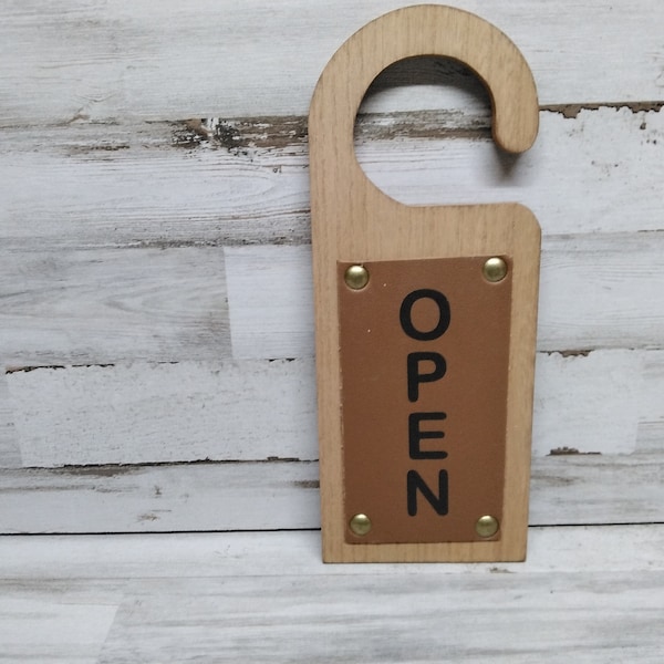 Open / Closed Wood with Leather  Door Hanger  / Open Sign  / Close Sign