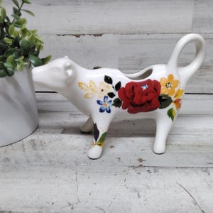 Ceramic Cow Pitcher.  / Cow Creamer Decor. / Cow Shelf Setter  / Coffee Bar Cow Creamer
