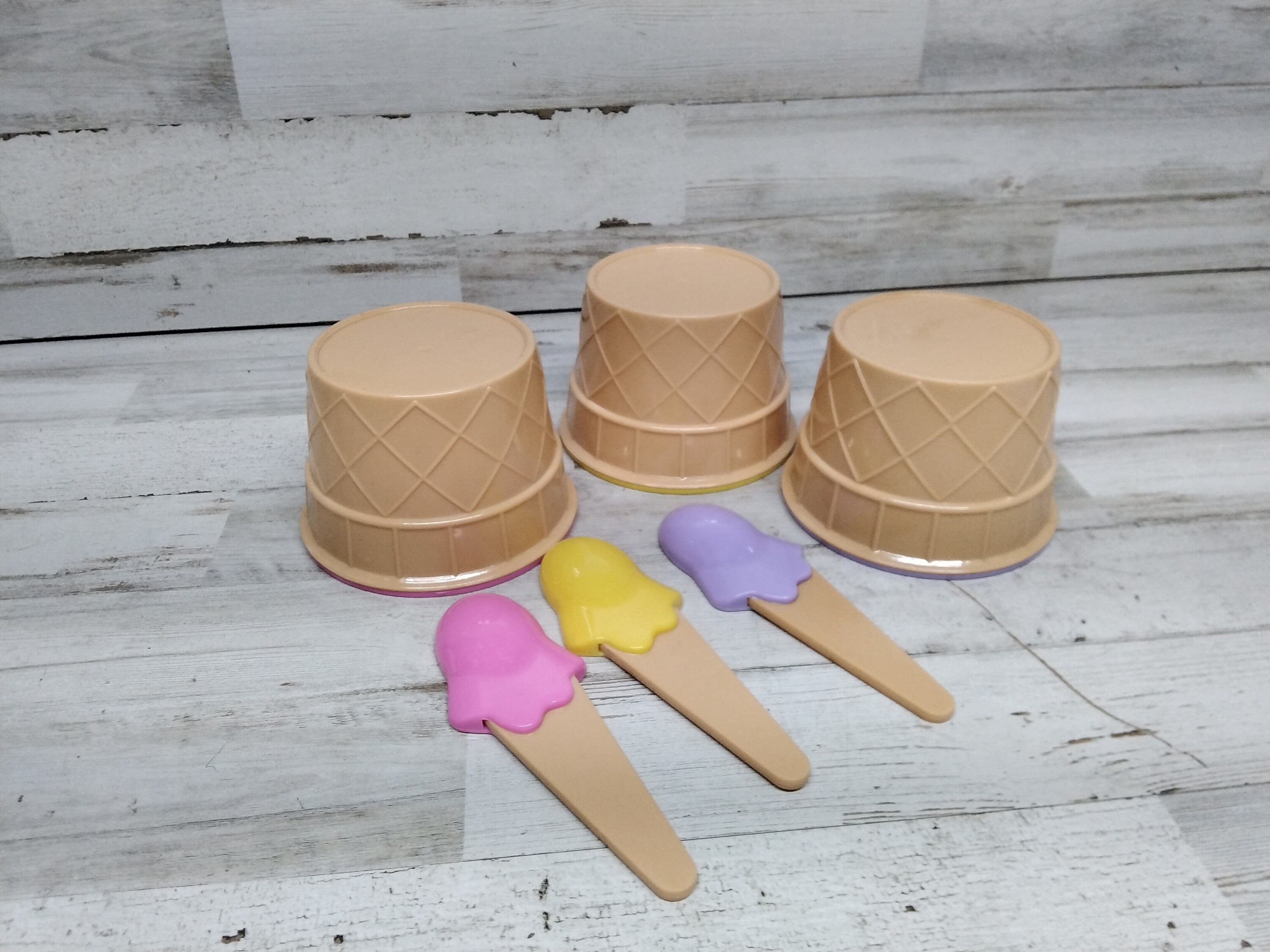 Waffle Ice Cream Bowls With Matching Spoons / Set of 3 Bowls Etsy