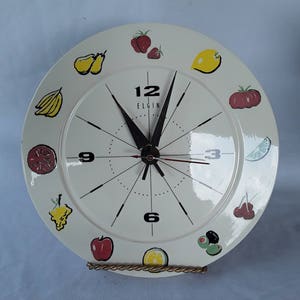 Elgin Kitchen Clock, Vintage Ceramic Wall Clock, West German Wall Clock, Mid Century Wall Clock, Kitsch Fruits & Vegetables All ORIGINAL