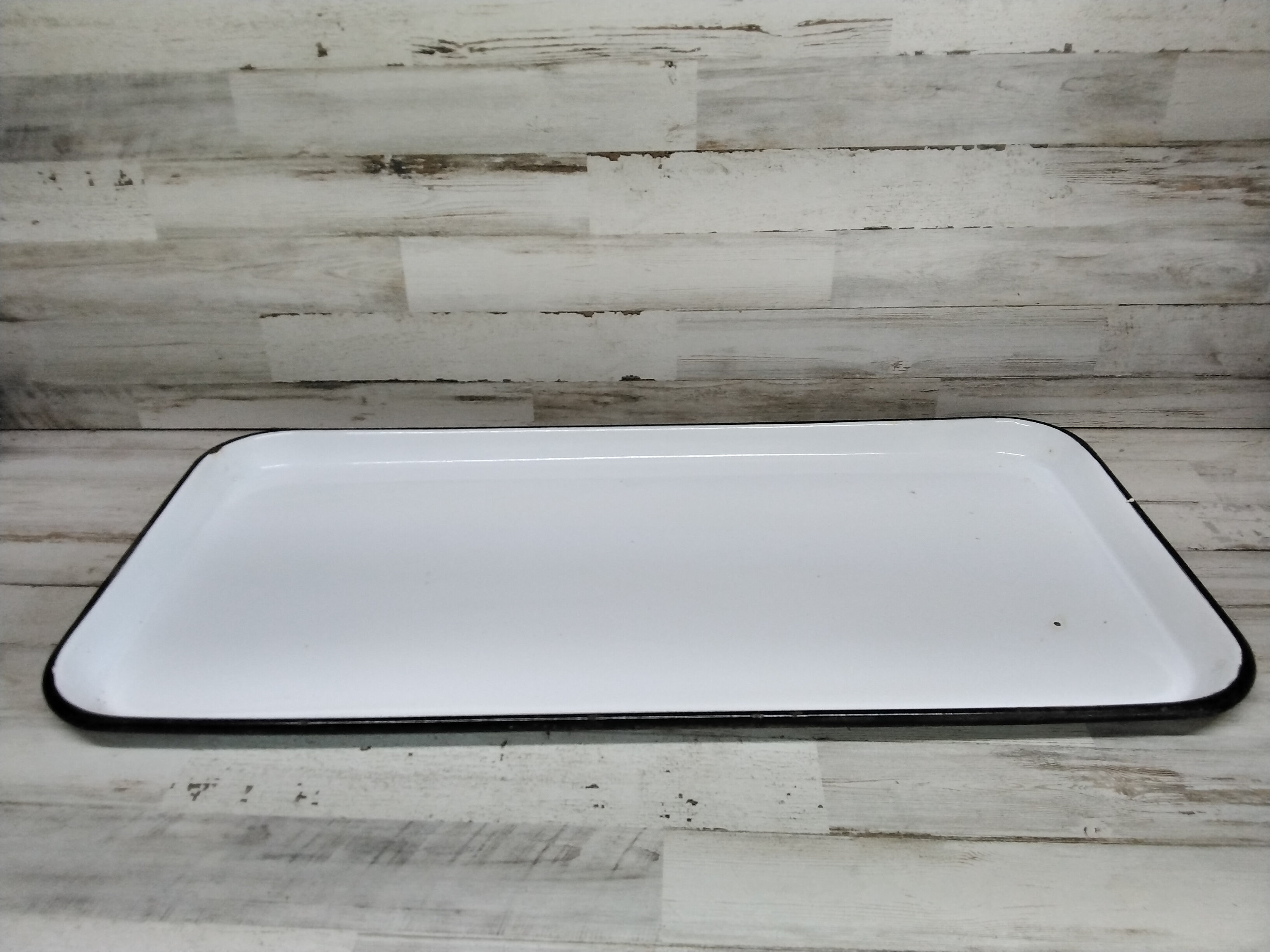 Vintage Enamelware Tray / White With Black Trim / Farmhouse Etsy
