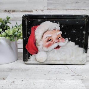 Vintage kerstblik &#39;Jolly Santa&#39; uit 2001 / vintage snoepblik / vintage blikken