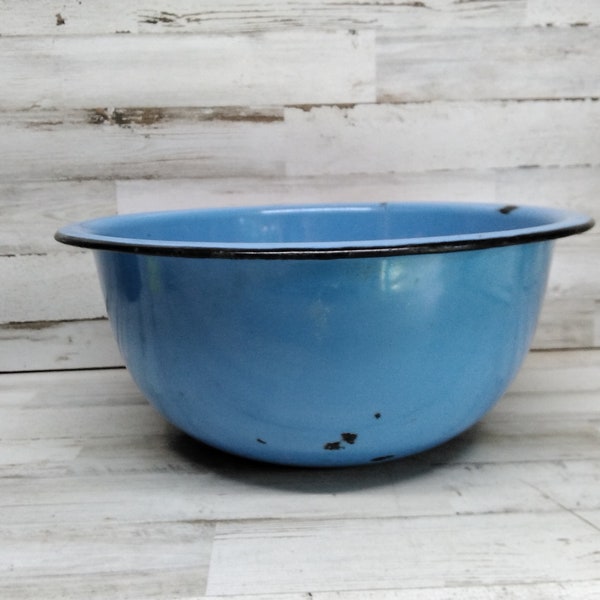 Vintage Emaille Mischschale / Blaue Emaille Rührschale / 6 Quart Emaille Mischschale