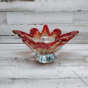 Murano Italian Sommerso Star Dish / Murano Scallop Edge / 1967s Murano Glass  / MCM Murano