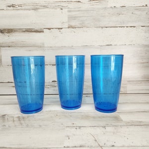 Vintage Set of 3 1970s Blue Plastic Red Seal Snuff Glasses