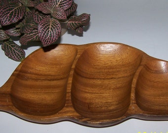 Dolphin Serving Tray Monkey Pod Wood Leaf Shape  Made in Philippines