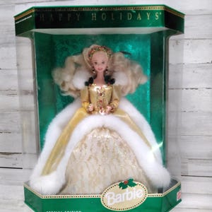 Vintage Barbie 1994 Wesołych Świąt Mattel NOB / Barbie w Złotej Sukni z Holly Berry