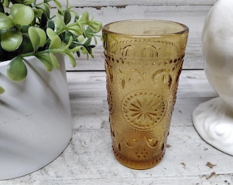 Vintage Brockway Glass Company  Flat Juice Glass in American Concord Amber  / 1970's Amber Glasses