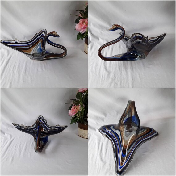 見事なヴィンテージの手吹きムラーノ スタイル ガラスの白鳥の彫刻