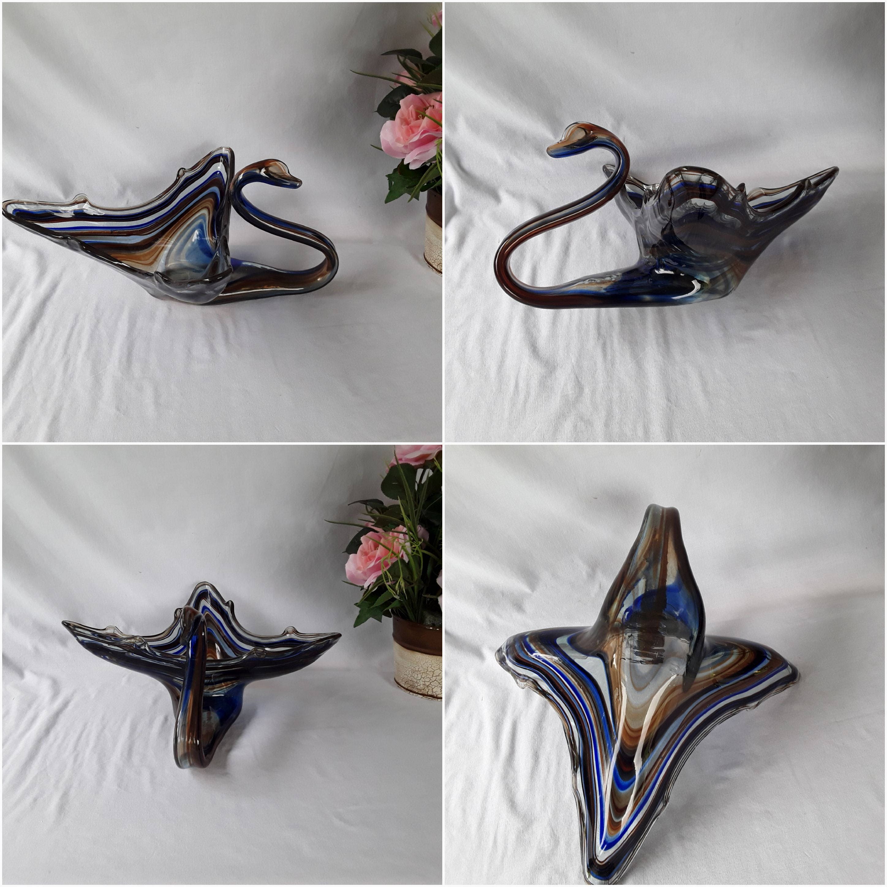 見事なヴィンテージの手吹きムラーノ スタイル ガラスの白鳥の彫刻