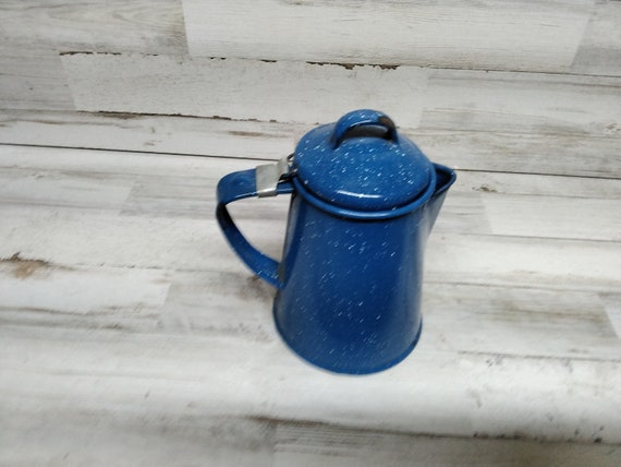 Small Enamel Coffee Pot / Camping Coffee Pot / Tier Tray Enamel