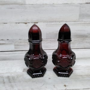 Vintage Avon Salt & Pepper Shakers Cologne Bottles  / Ruby Red Glass Cape Code Collectable  May 1978