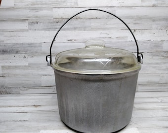 RARE Vintage Guardian Ware Canner tiene capacidad para 5 cuartos con rejilla y tapa de vidrio