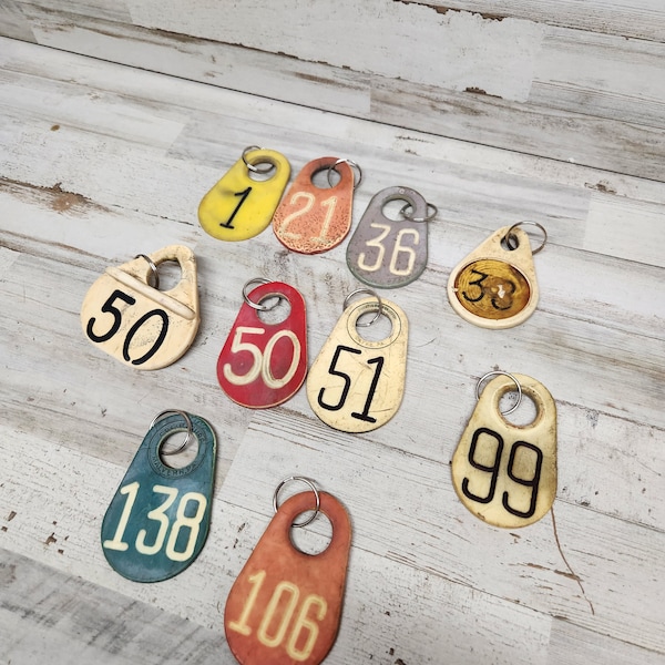 Vintage Cow Tag / Cattle Tag / Rustic Livestock Marker / Large Industrial Numbers / Rustic Vintage Label Hang Bag Tags