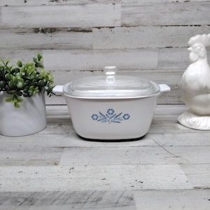 Corning Ware braadpan met deksel korenbloemblauwwit. / Vintage korenbloemblauwe braadpan / braadpan van 3/4 liter