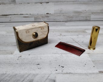 Vintage Compact Case mit Kamm und Lippenstift Etui, Vintage Glam, Art Deco Lispstick, Fashion Display