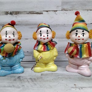 Vintage Set of 3 Clown Coin Piggy Banks   / Made in Taiwan Piggy Banks / Vintage Clown Banks
