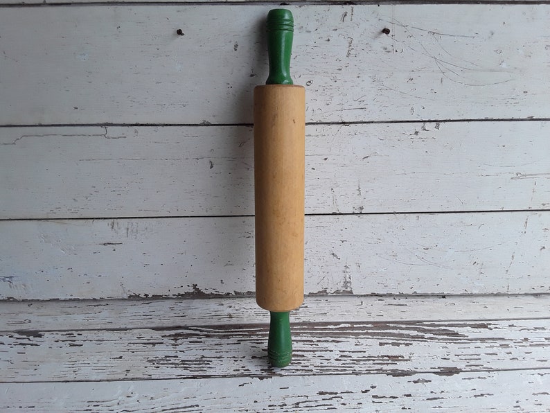 Rustic Rolling Pin Wood Painted Green Handles Retro Etsy