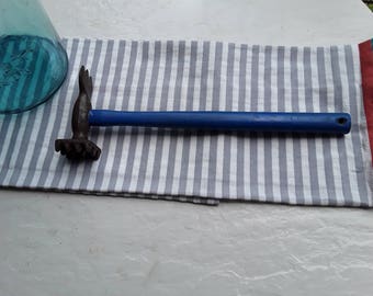 Meat Tenderizer - Wood & Cast Metal- Bone Cutter - Collectible Kitchen Tool - Primitive - Blue Wooden Handle