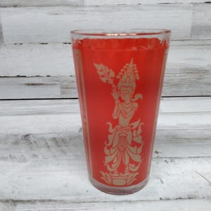 Vintage Culver High Ball Glasses Tumblers Red Gold Siam Hindu Goddess