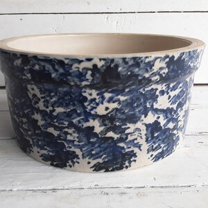 Sponge Ware Butter Crock Blue Spatter Ware Mixing / Serving Stoneware Kitchenware Ironstone Butter Crock