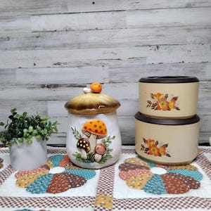 シアーズマッシュルームキャニスターセット Sears Merry Mushrooms All-In-One-Spin Canister No Spin Tray READ