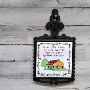 Japan Betson&#39;s Cast Iron and Ceramic Trivet and Wall Hanging Collectible Kitchen / Bless this House Trivet