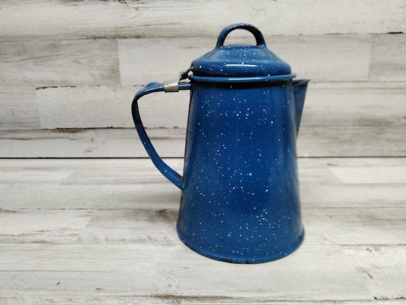 Small Enamel Coffee Pot / Camping Coffee Pot / Tier Tray Enamel Coffee Pot  / Farmhouse Decor 