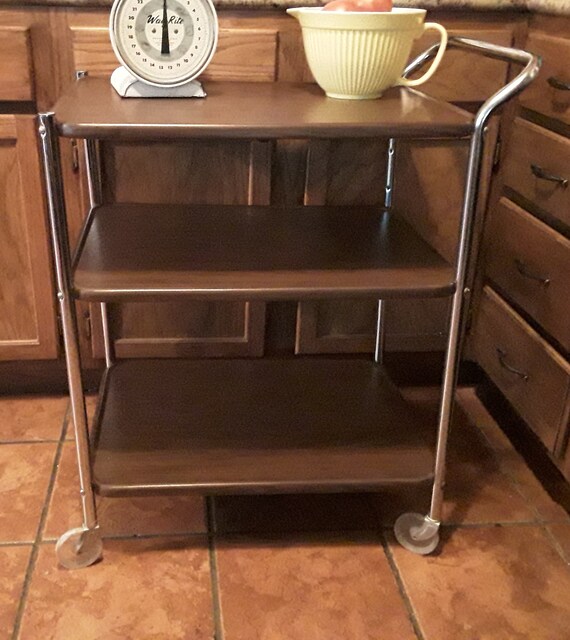Brown Kitchen Appliance Cart Rolling Storage Coffee Bar Has Many Uses 1960s