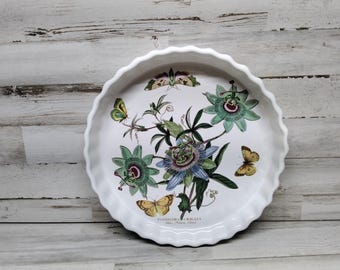 Vintage Portmeirion Vitrified Quiche or Pie Baking Dish Blue Passion Flower  / Made in British