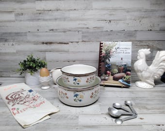 Vintage Enamel Mixing Bowls by Kobe  / Bowl Set of 2 / Enamel bowl set / Vintage Enamelware / Storage Bowls / Enamel Bowl Set