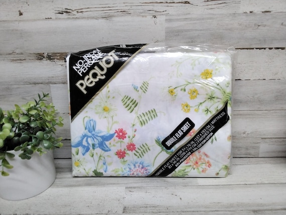 Vintage Nos Pequot Spring Mill  Madeira Gardens Double Flat Sheet   / No - Iron Percal Pequot Flat Sheets
