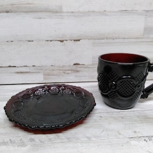 Vintage Avon Cape Cod Cup and Sauce / NOS Avon Ruby Red Cup and Sauce