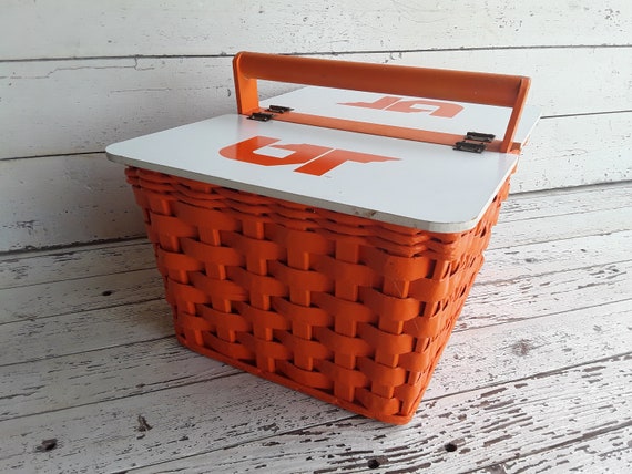 Orange and White Picnic Basket, Wicker Picnic Bask
