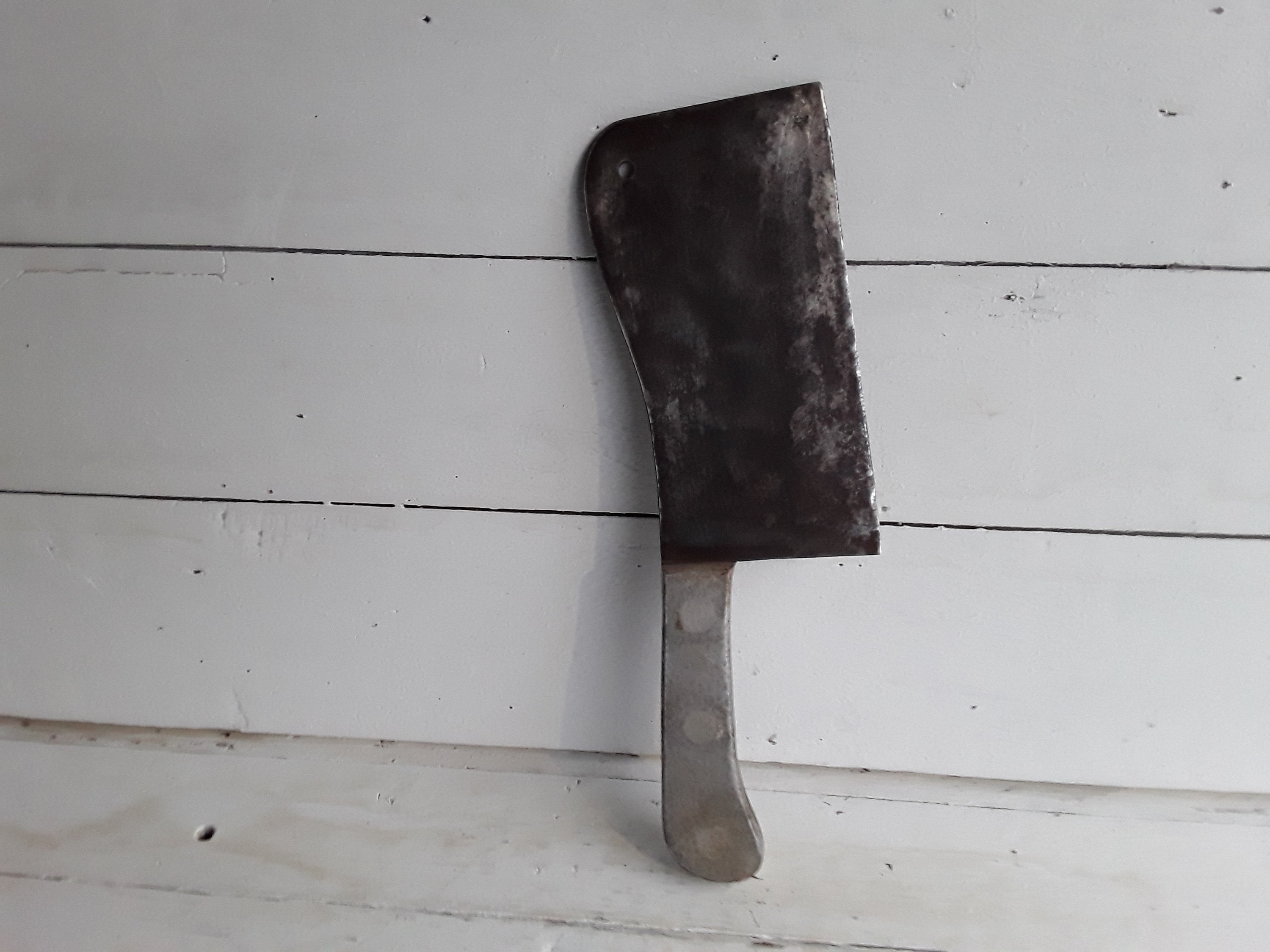 Vintage Meat Cleaver Aluminum Handle Butcher Knife Etsy