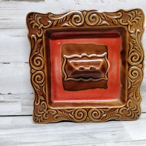 Vintage 2 Slot  USA, EA-10-2S Ashtrays  / Brown and Red, Square Ashtray, Mid-Century Modern  Ashtrays