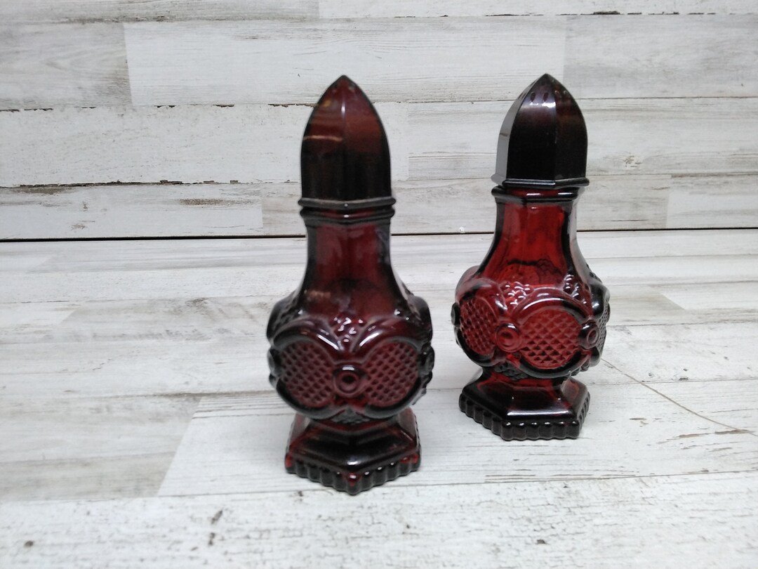 Vintage Avon Salt & Pepper Shakers Cologne Bottles / Ruby Red Glass