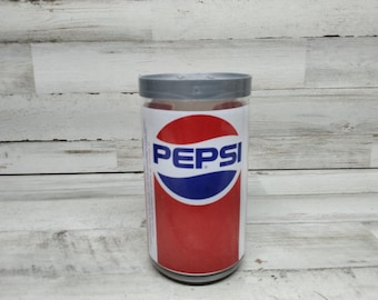 Vaso vintage de la marca Pepsi Cola con tapa de plástico (aprox. 12 onzas líquidas) / Artículos para bebidas de la década de 1980