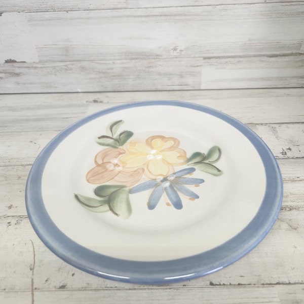 Louisville Stoneware 8" Bread Plate Painted Center Country Flower Blue Band